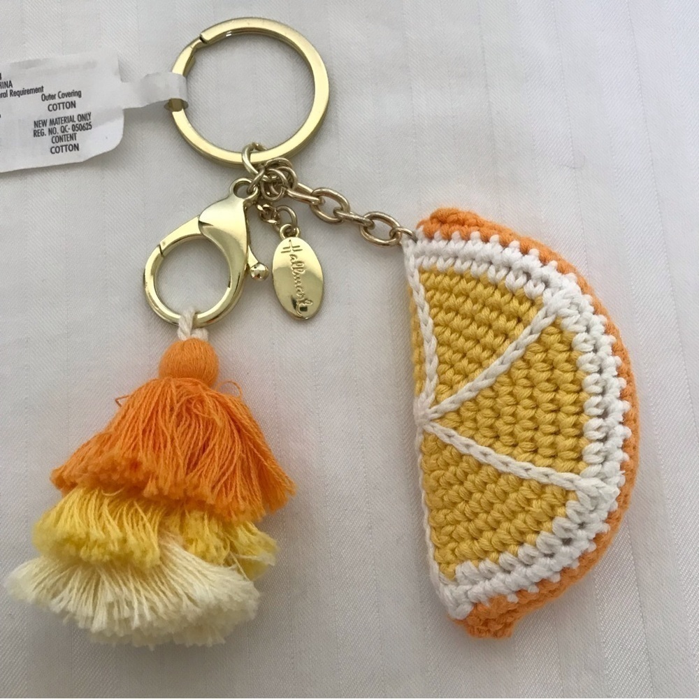 Hallmark Crochet Orange Slice Tassel Bag Charm Keychain Backpack Clip NWT